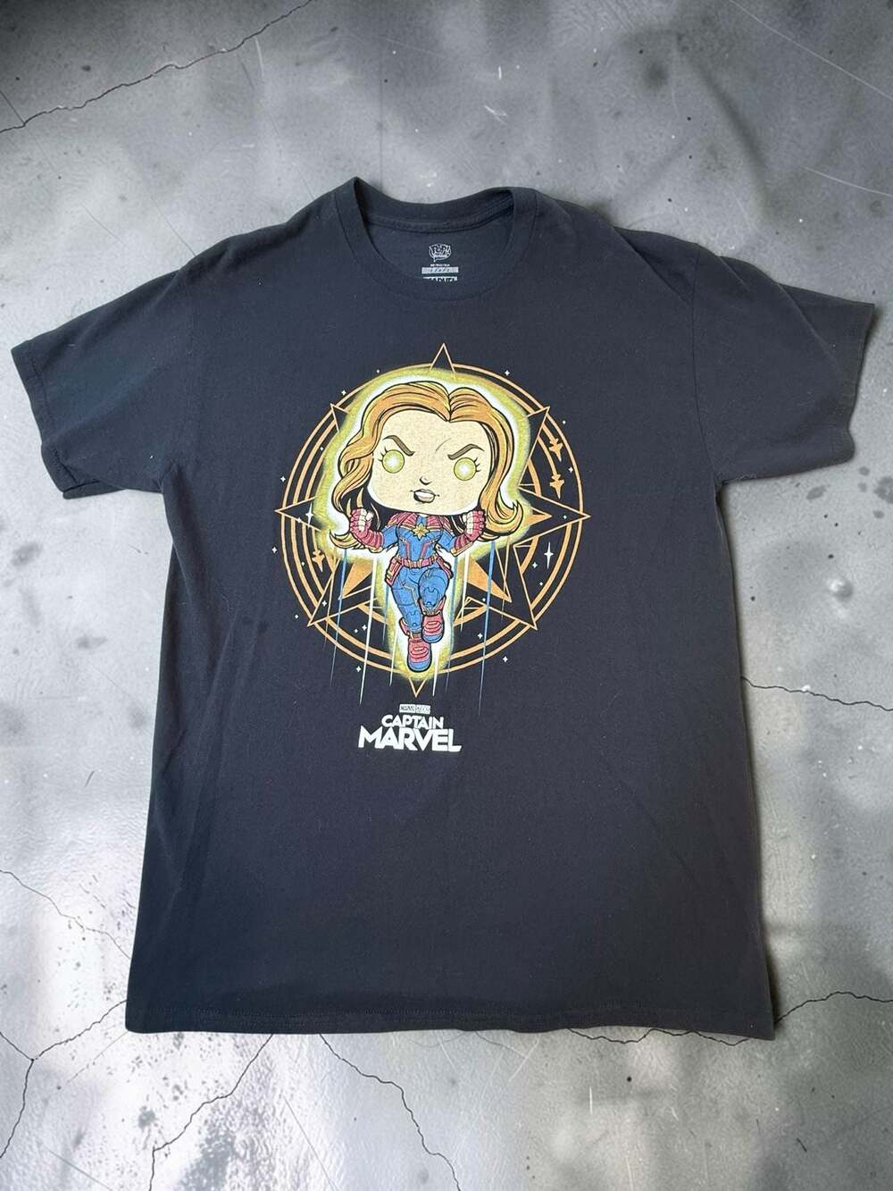 Funko Pop Tee Marvel Captain Marvel Black Cotton Graphic T Shirt Large